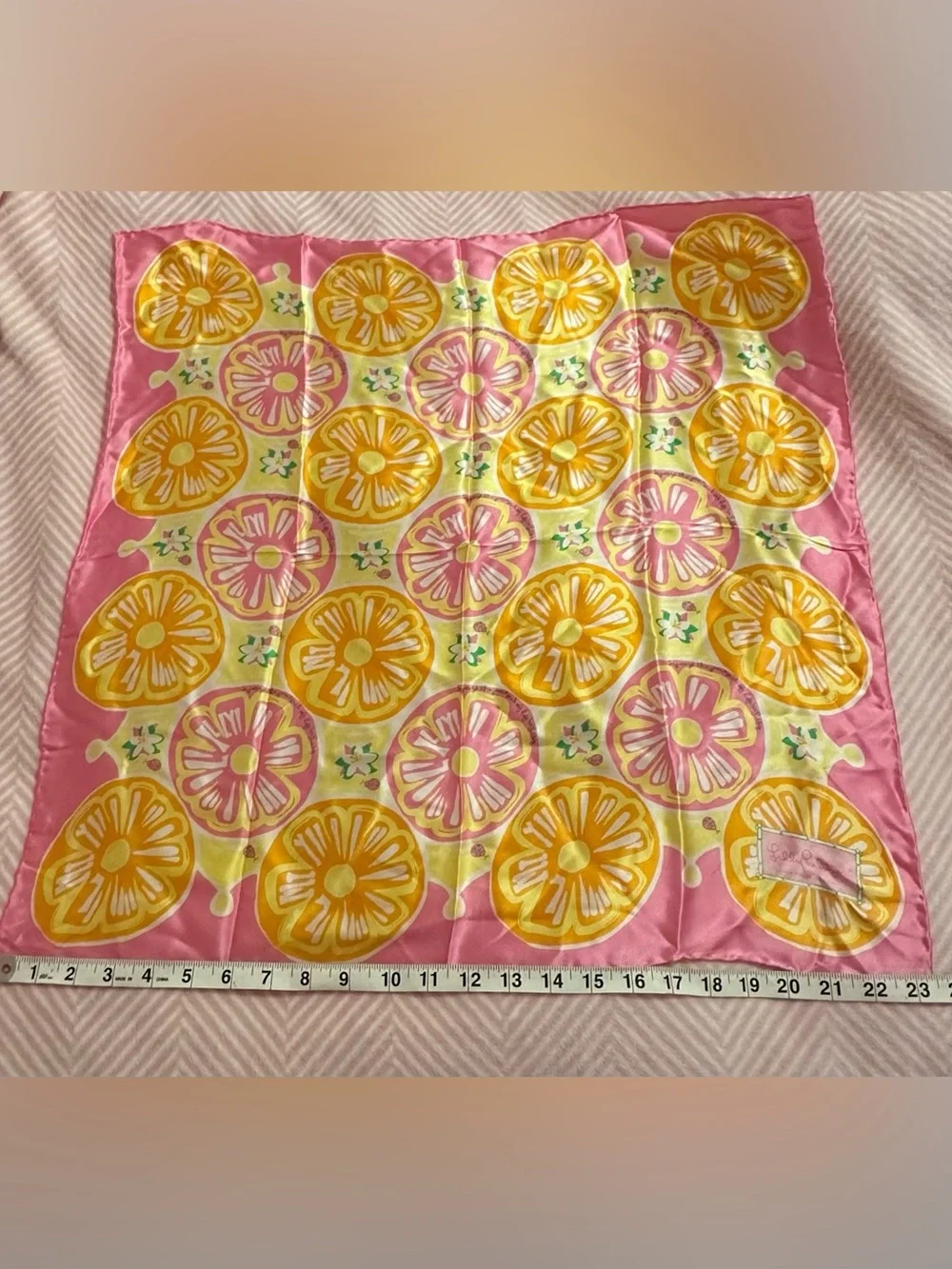 Lilly Pulitzer Pink Yellow Floral Silk Scarf